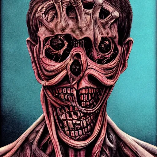 Image similar to Bodyhorror portrait by H.R.Giger of Alexei Navalny who became a degenerate horror Abomination, photo-realistic, color image, 2K, highly detailed