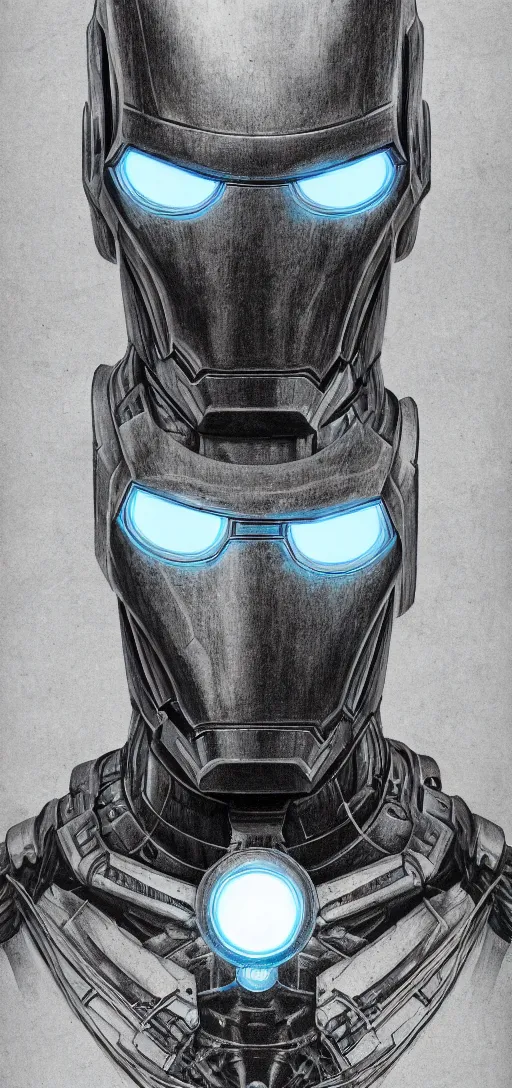 Prompt: steampunk, H.R. Giger design of Iron Man, body and head, drawing on pencil, ornate, details, smooth, sharp focus, illustration, realistic, cinematic, artstation, award winning, rgb, ethereal blue lighting, 8K,