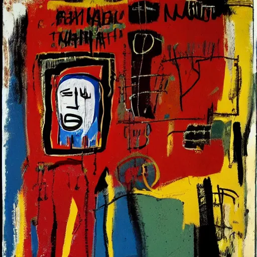 Prompt: portrait of fat man by jean - michel basquiat. pollock, warhol. texture