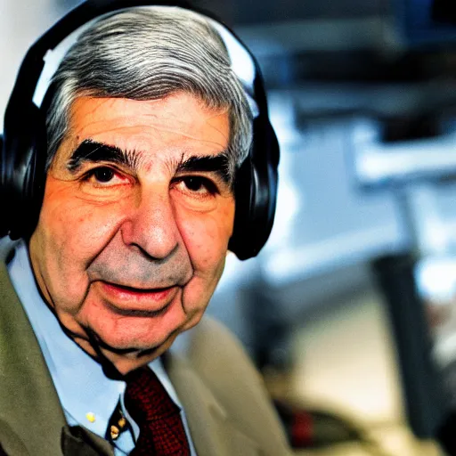 Image similar to michael dukakis wearing a gaming headset