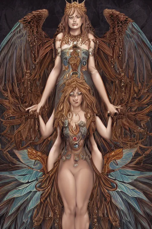 Image similar to queen of the harpies, symmetrical, highly detailed, digital art, sharp focus, trending on art station