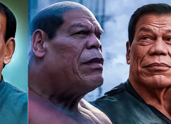 Prompt: rodrigo duterte and thanos staring at each other, real life photograph, award winning photograph, 4 k