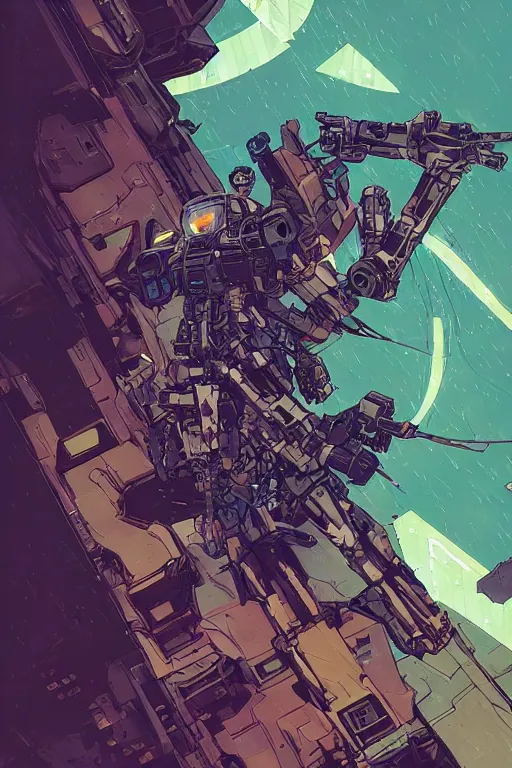 Image similar to cyberpunk mecha ninja is from borderlands and by feng zhu and loish and laurie greasley, victo ngai, andreas rocha, john harris