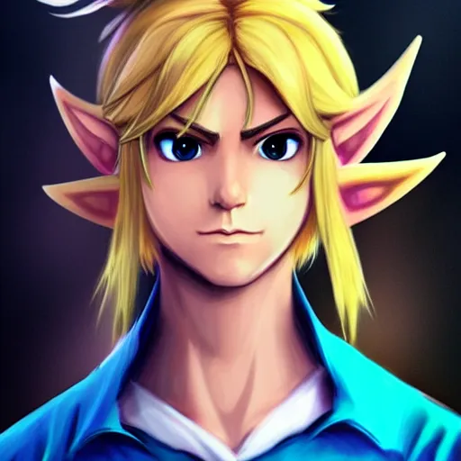 Prompt: link from zelda using computer, illustration, art by artgerm