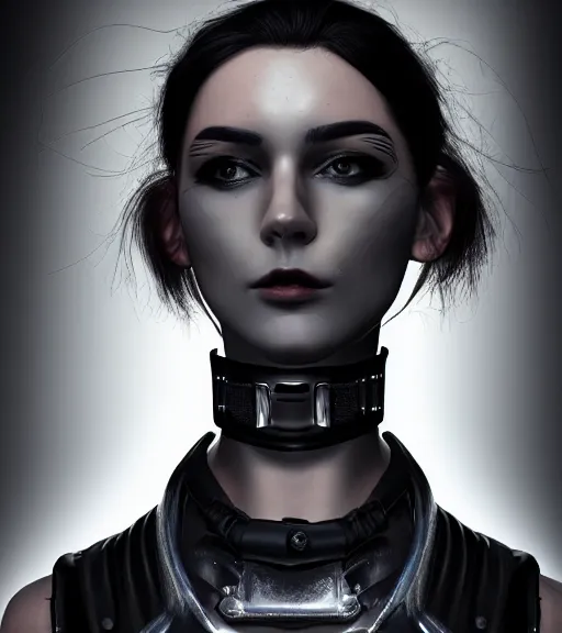 Prompt: detailed realistic female character cyberpunk wearing thick steel collar around neck, realistic, art, beautiful, 4K, collar, choker, collar around neck, punk, artstation, detailed, female, woman, choker, cyberpunk, neon, punk, collar, choker, collar around neck, thick collar, tight around neck, punk, choker