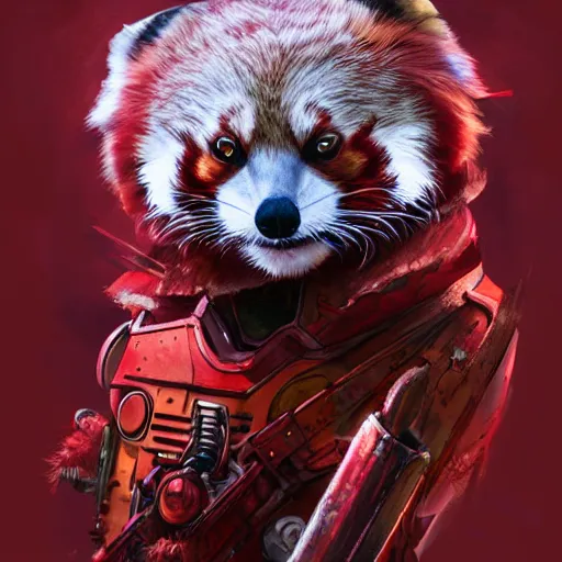 Prompt: red panda as warhammer 4 0 0 0 0 character, digital illustration portrait design, by android jones and greg rutkowski, retrowave color scheme, detailed, cinematic lighting, wide angle action dynamic portrait