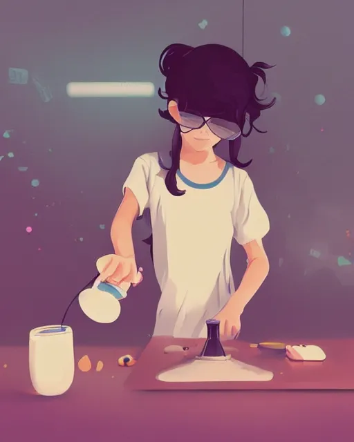 Image similar to a little girl is doing a science experiment. clean cel shaded vector art. minimalist illustration art by lois van baarle, artgerm, helen huang, petros afshar by makoto shinkai and ilya kuvshinov, rossdraws