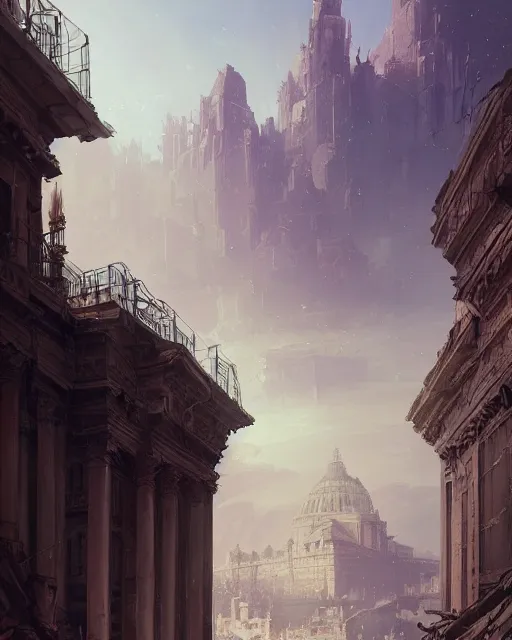 Image similar to eternal city, city of secrets, purple, environment art, fantasy art, landscape art, in the style of greg rutkowski, illustration, epic, fantasy, intricate, hyper detailed, artstation, concept art, smooth, sharp focus, ray tracing