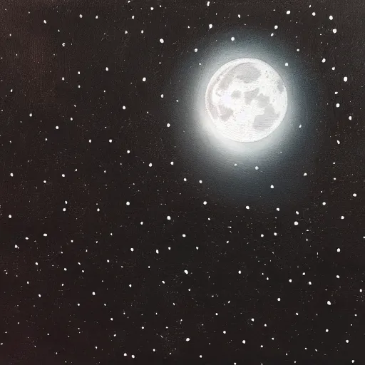 Prompt: a painting of the close up bright detailed moon surrounded by black sky and small speckled stars photo realistic light and detail