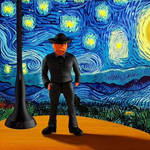 Image similar to van gogh ( happy ) ( painting starry night ) stop motion vinyl action figure, plastic, toy, butcher billy style