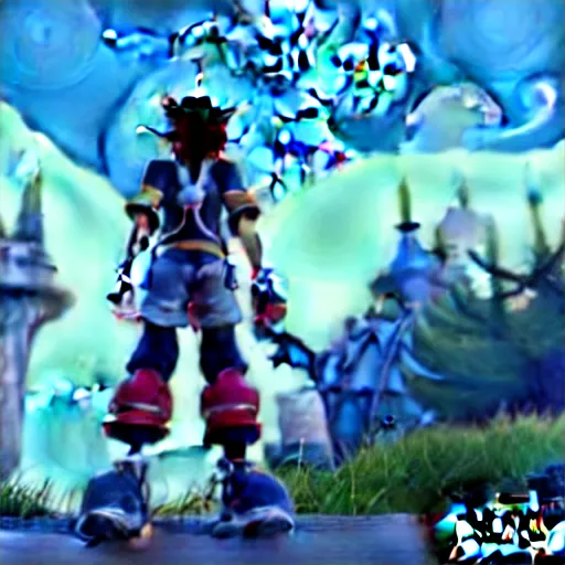 Image similar to Kingdom Hearts 3 as a First Person Shooter game, Sora with a gun, Fallout 4 inspired screenshot of kingdom hearts 3, uhd 4k, unreal engine 4, stunning visuals with rtx on, trending on artstation, Disney Square Enix and Fortnite Crossover