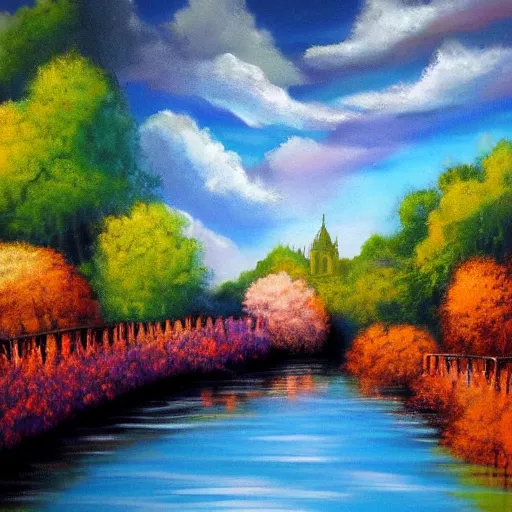 Image similar to beautiful paiting of sheffield by bob ross