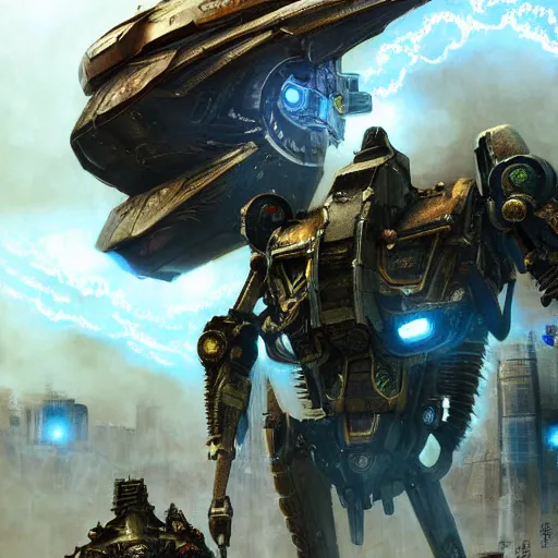 Image similar to pacific rim robots, full body image, steam punk, 70's sci-fi, extremely detailed digital painting, in the style of Fenghua Zhong and Ruan Jia and Jermy lipking and peter mohrbacher, mystic colors, highly detailed, deep aesthetic, 8k, highly ornate intricate details, cinematic lighting, rich colors, digital artwork, ray tracing, hyperrealistic, photorealistic, cinematic landscape, trending on artstation,