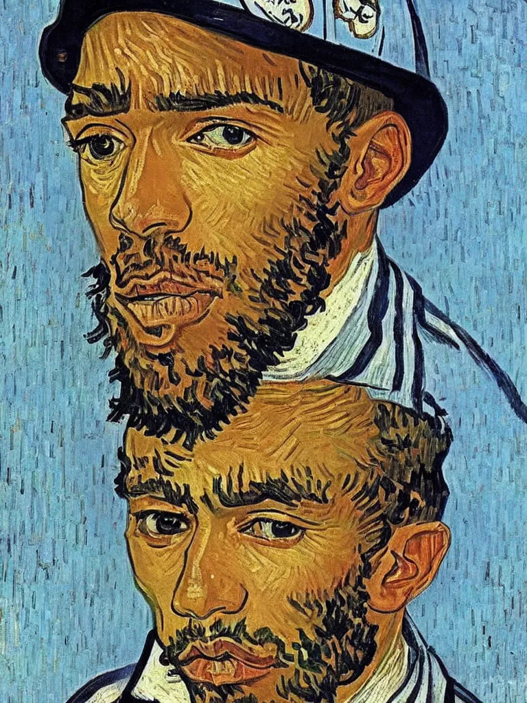 Image similar to portrait of Sir Lewis Hamilton by Van Gogh