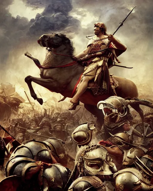 Prompt: Movie poster of the Punic Wars, Highly Detailed, Dramatic, Heroes, A master piece of storytelling, wide angle, cinematic shot, highly detailed, unreal engine 5, cinematic lighting, by frank frazetta + ilya repin , 8k, hd, high resolution print