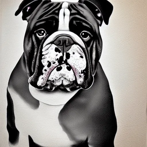 Image similar to a hyperrealistic portrait of an english bulldog as a gangster