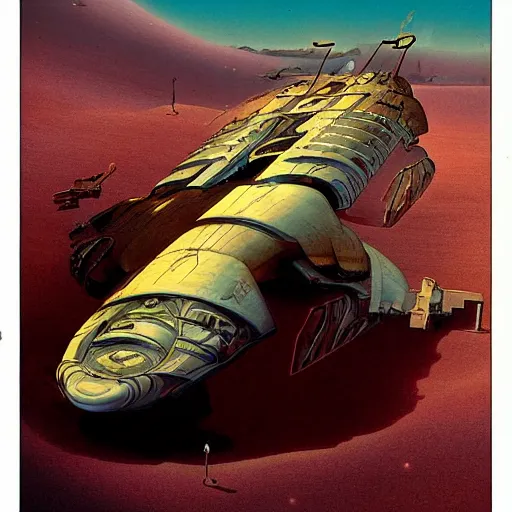 Image similar to dropship wreck in the Gobi desert sci fi by Jim Burns and Moebius