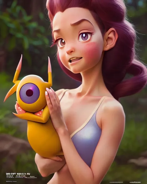 Image similar to weta disney pixar movie still pinup photo of eevvee pokemon humanisation : : as girl by pixar : : by weta, greg rutkowski, wlop, ilya kuvshinov, rossdraws, artgerm, marvel, maxim cover, latex, octane render, sweaty, iridescent, bright morning, anime, liosh, mucha : :