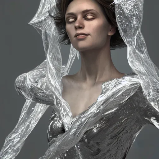 Image similar to a highly detailed digital image of a futuristic woman elegantly wrapped with ice shards, by Andrea Chiampo, artstation and Frederik Heyman, extremely detailed woman, stunning volumetric lighting, hyper realism, fantasy 4k