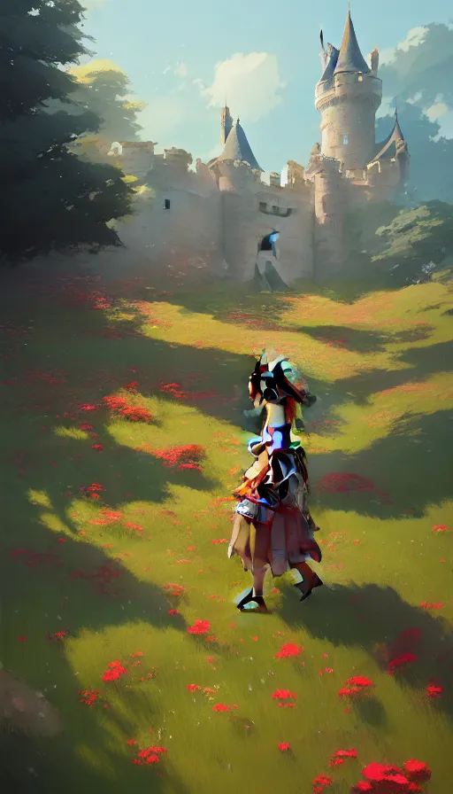 Image similar to a castle in a field of whire flowers by jesper ejsing, ilya kuvshinov, greg rutkowski on artstation