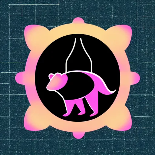 Image similar to a cute pink fluffy vector podcast logo of a streaming bear, golden ratio, iconic, award winning, line art, bold, playful