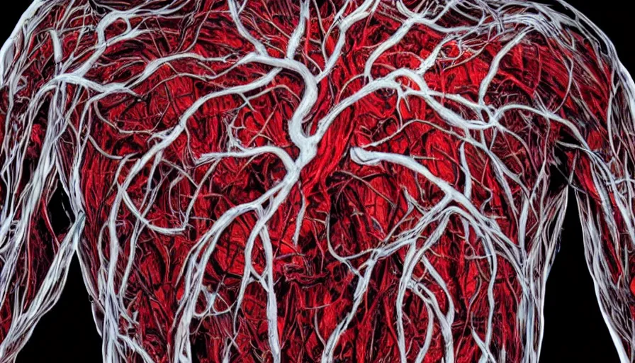 Prompt: big budget horror movie a cyborg's vascular system