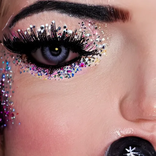 Image similar to close up of eyes with sprinkles mascara