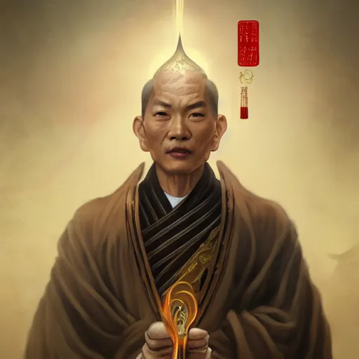 Image similar to a chinese taoist priest, like andy lau, immortal taoist bones, affable ， style of tom bagshaw, cedric peyravernay, peter mohrbacher, victo nga, 4 k hd illustrative wallpaper, animation style, chinese style