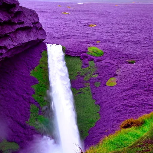 Image similar to photo of a real-life purple fjord waterfall