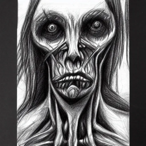 Image similar to a flesh creature with veins and eyes, pencil sketch