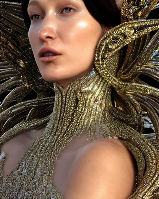 Image similar to a highly detailed metahuman 4 k close up render of an alien goddess bella hadid as alien in iris van herpen dress schiaparelli in diamonds crystals swarovski and jewelry iridescent in style of alphonse mucha gustav klimt trending on artstation made in unreal engine 4