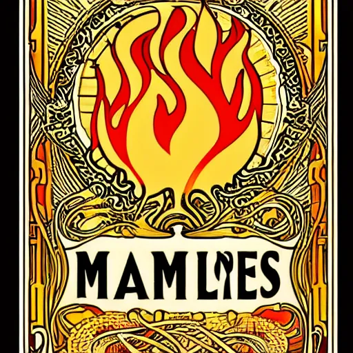 Image similar to minimalistic fire flames warning label art by alphonse mucha, smooth curves, behance