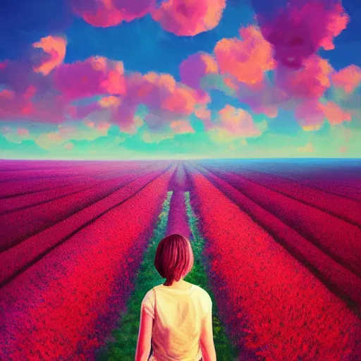 Prompt: rose head, girl floating in a flower field, surreal photography, sunrise dramatic light, impressionist painting, colorful clouds, digital painting, artstation, simon stalenhag