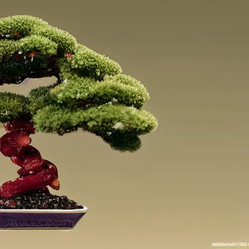 Prompt: a candy bonsai, concept art, realistic, studio photo, well detailed, 8k