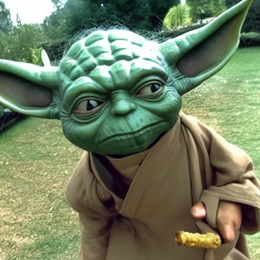 Prompt: yoda with the world's biggest blunt in his mouth