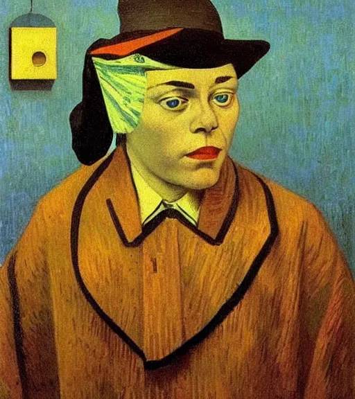 Image similar to portrait of a fortune teller automata by René Magritte, Van Gogh, Vermeer, MC Escher