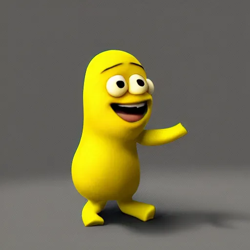 Prompt: cute banana character on black background, 3d render by Pixar, raytracing