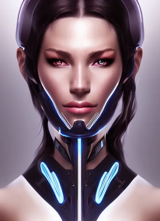 Prompt: portrait of a cyborg woman by Artgerm, (((((face turns left))))) (face turns right), eyes closed , biomechanical, hyper detailled, trending on artstation