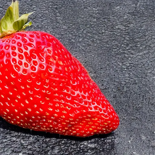 Prompt: super wide shot of giant strawberry on red square, 4 k, bokeh