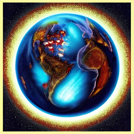 Prompt: water, fire, earth and air in one element, swirling around in a sphere, amazing detail, artstation