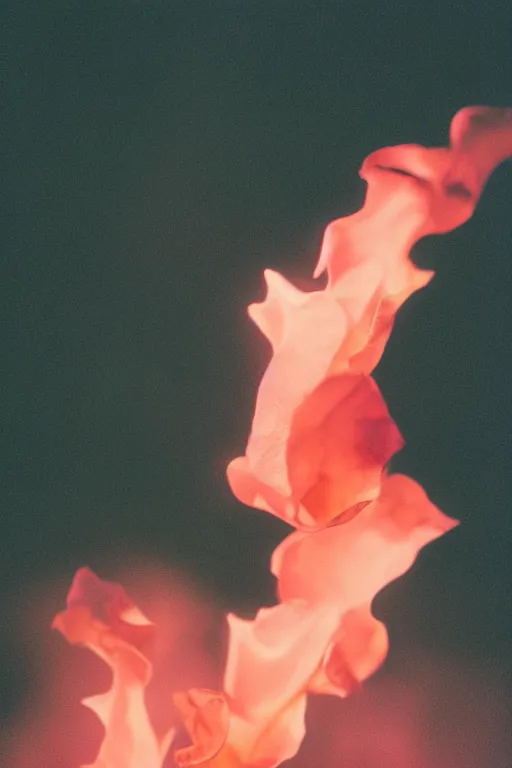 Prompt: Photo of A pink rose set ablaze, Cinestill 800t.