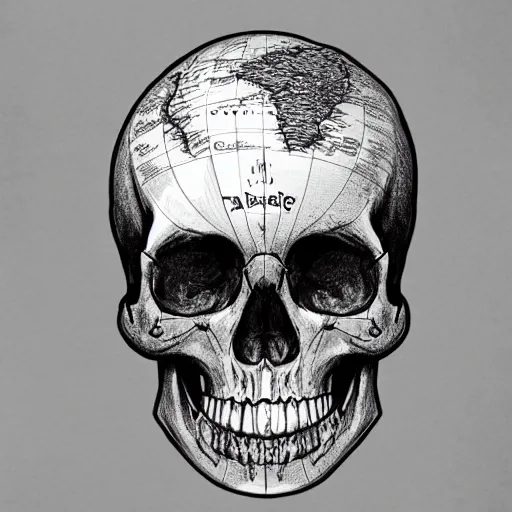 Image similar to a pirate map drawn on a human skull
