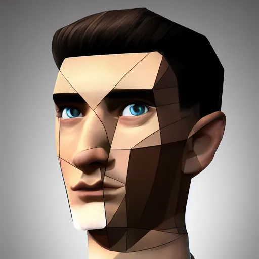 Image similar to social network avatar of young male with dark hair, cubism, extremely detailed, trending on Artstation