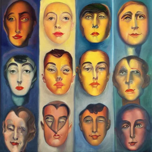 Image similar to A painting of multiple personalities in the style of Raoul Hausmann