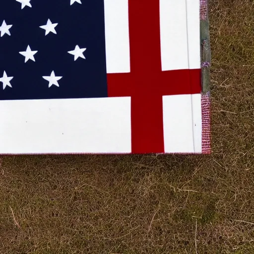 Prompt: a flag with alternating horizontal stripes of red and white. In the top left corner is a rectangular field of blue containing fifty white stars.