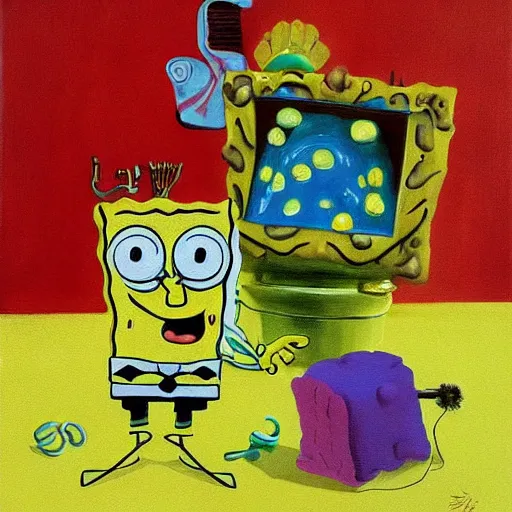 Image similar to a painting of spongebob squarepants by salvador dali, surrealism