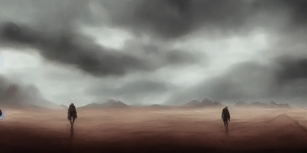 Image similar to rainy desert, concept art, moody, movie shot, wide lens, trending on artstation