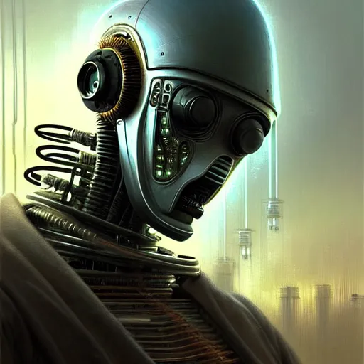 Image similar to low angle shot of a cyberpunk robot character in chernobyl, intricate, elegant, highly detailed, centered, digital painting, artstation, concept art, smooth, sharp focus, illustration, artgerm, tomasz alen kopera, peter mohrbacher, donato giancola, joseph christian leyendecker, wlop, boris vallejo