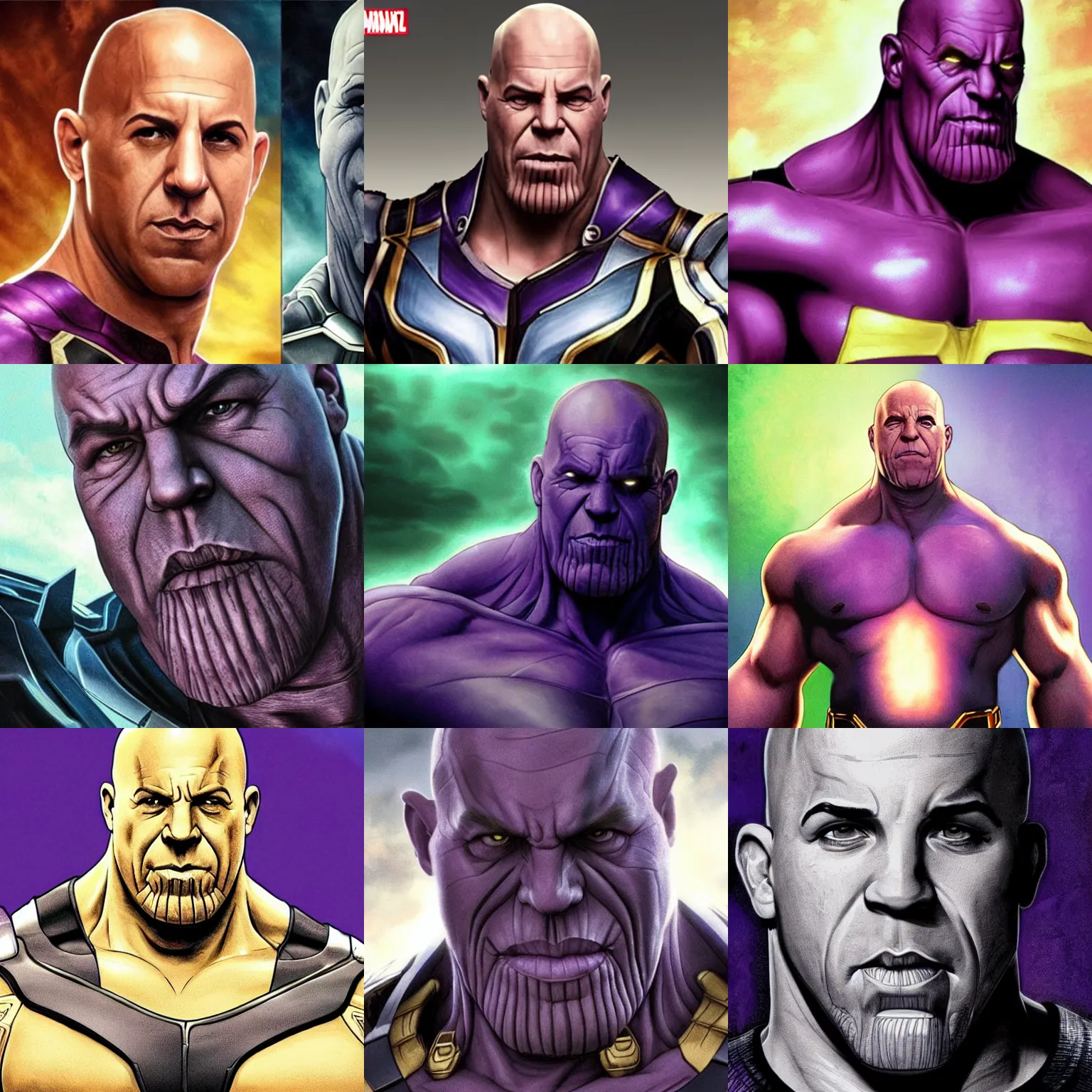 Prompt: Thanos as vin diesel, photorealistic, cinematic
