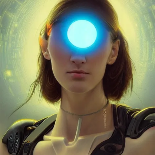 Prompt: a realistic detailed beautiful portrait of a cybernetic woman eating a glowing orb, cyberpunk concept art, digital art, highly detailed, intricate, sci-fi, sharp focus, Trending on Artstation HQ, deviantart, unreal engine 5, 4K UHD image, hyperrealistic, photorealistic, art by artgerm and greg rutkowski and alphonse mucha